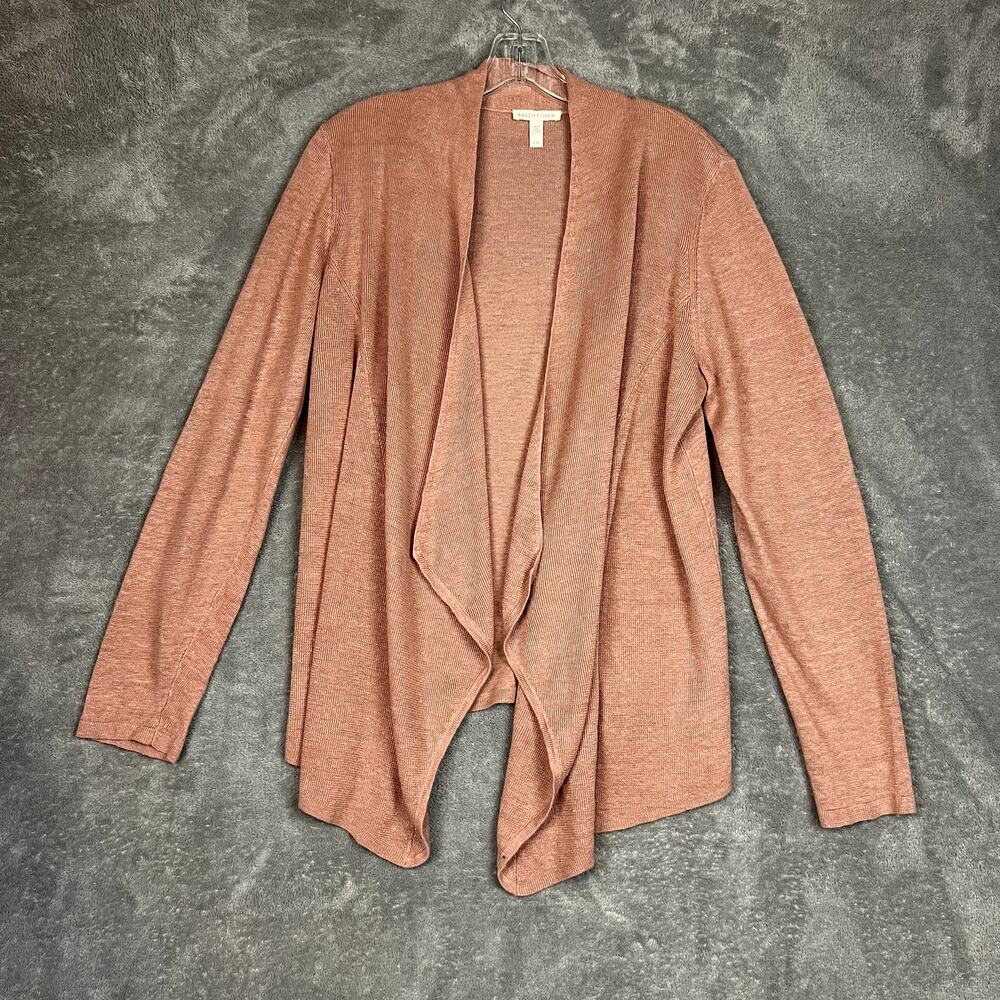 Eileen Fisher Cardigan Sweater Womens‎ L Organic Linen Lightweight Minimalist